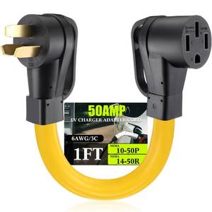 lot 5647 image: Tellegloww NEMA 10-50P to 14-50R EV Charger Adapter Cord 50 Amp Stove Oven to 50 Amp EV for Level 2 Charging, 3 Prong Male to 4 Prong Female Power Cord with Handle, STW 6 AWG3C, 1FT, ETL Listed
