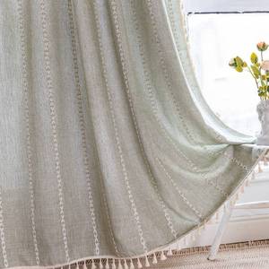 lot 5651 image: RoomTalks Sage Green Boho Farmhouse Curtains for Bedroom Living Room 96 Inch Length 2 Panels French Country Spring Cute Textured Window Curtain Panels Striped Bohemian Chic Tassel Draperies
