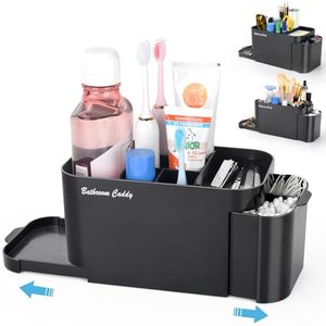 lot 5654 image: Toothbrush Holders for Bathrooms, Electric Toothbrush and Toothpaste Holder with Drain Tray, Tooth Brushing Holder with Drawers Adjustable Dividers, Kids Toothbrush Organizer for Bathroom (Black)