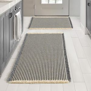 lot 5658 image: MIULEE Set of 2 Waffle Bathroom Rugs, Boho Bath Rugs Non Slip Washable, Super Absorbent Bath Mats, Ultra Soft Rubber Backed Shower Mats for Bathroom Floor, Tub, Dark Grey & Yellow, 17x2418x30
