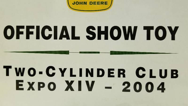 lot 1203 image: RC2  Ertl  Official Toy Show, Two-Cylinder Club, Expo XIV - 2004, John Deere Model 830 -Rice Special Tractor, #16075A, NIB