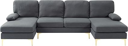 lot 2292 image: READ DESCRIPTION - SONGG 108 U-Shape Sectional Sofa with Double Extra Wide Chaise, Upholstered CouchwRemovable Back & Seat Cushions, for Living Room Office Apartment, Dark Grey - Retail $330.00