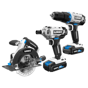 lot 2653 image: HART 20-Volt 3-Tool Combo Kit (2) 2.0Ah Lithium-Ion Batteries - Retail $198