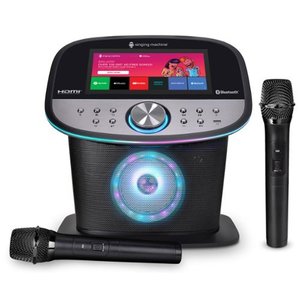 lot 3619 image: Singing Machine - Platinum Plus Wi-Fi Karaoke System, Music Streaming Apps, Bluetooth, 22 Voice Effects, 2 Wireless Microphones - Black - Retail $300.00