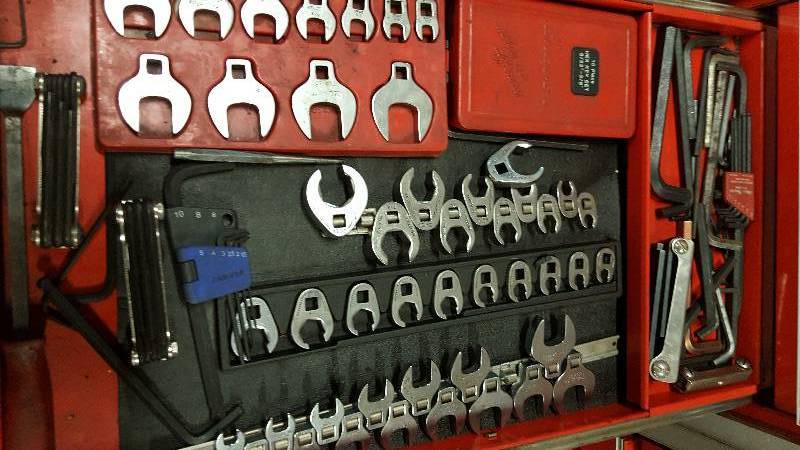 lot 1009 image: Loaded drawer of Matco Crows Feet and sets of Allen Hex wrenches .