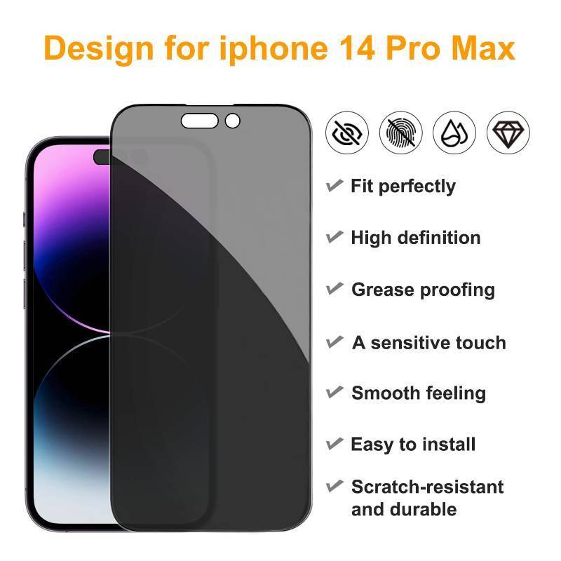 lot 4530 image: Pehael 2 Privacy Screen Protector for iPhone 14 Pro Max Full Coverage Anti-Spy Tempered Glass Film 9H Hardness Upgrade Edge Protection Easy Installation Bubble Free 6.7 inch