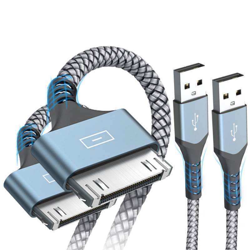 lot 4561 image: AviBrex USB to 30 Pin Charging Cable 3.3ft 2-Pack, USB Fast Charging & Sync Data Cable Nylon Braided Cord Compatible iPhone 44s3G3GS, iPad 1 2 3,iPod Touch 4 3 2 1, iPod Classic 3 2 1-Grey