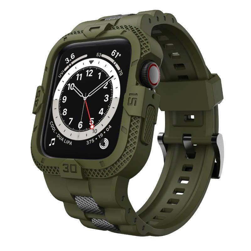 lot 4676 image: GELISHI Bands Compatible for Apple Watch Band 45mm 44mm 42mm, Men Sport Rugged Band with Protective Case for Watch Series 9 8 7Series 6 SE 5 4 3, Army Green