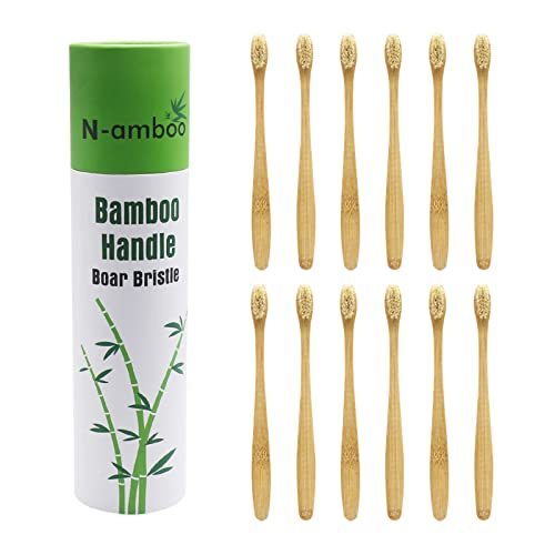 lot 5045 image: N-amboo Boar Bristles Natural Bamboo Toothbrush Eco-Friendly Biodegradable Zero Waste Pack of 12