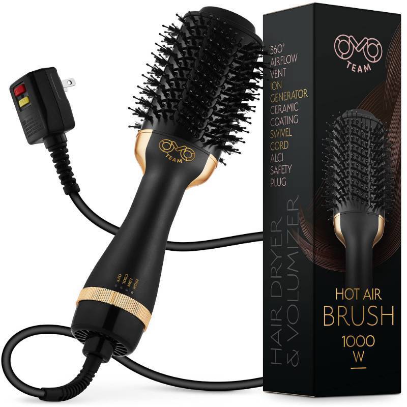 lot 5199 image: Professional Blowout Hair Dryer Brush, Black Gold Dryer and Volumizer, Hot Air Brush for Women, 75MM Oval Shape (Black Gold)