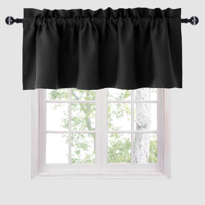 lot 5259 image: Hiasan Black Valance Curtains Blackout Rod Pocket Window Curtain Valances for Kitchen, 60 x 18 Inches Length, 1 Panel