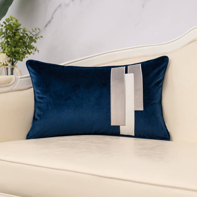 lot 6886 image: Yangest Navy Blue Decorative Velvet Lumbar Throw Pillow Cover Striped Patchwork Cushion Case Modern 12x20 Inch Pillowcase for Sofa Couch Bedroom Living Room Home Decor