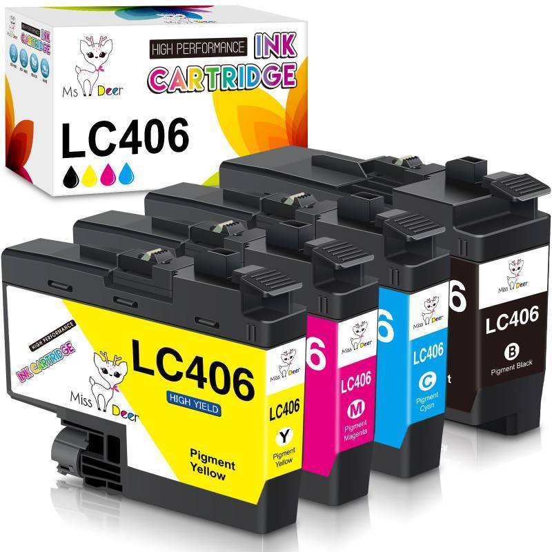 lot 1999 image: Miss Deer Compatible LC406 Ink Cartridges Replacement for Brother LC 406 LC406XL Work with MFC-J4335DW MFC-J4345DW MFC-J4535DW MFC-J5855DW MFC-J5955DW MFC-J6555DW MFC-J6955DW Printer 4-Pack (BKCYM)