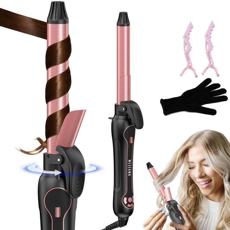 lot 9885 image: Rotating Curling Iron 1 Inch - Automatic Curling Iron for All Hair Type, Fast &amp Effortless Auto Curling Wand with Fast Heating LCD Display 250°F-450°F for Lasting Beach Waves