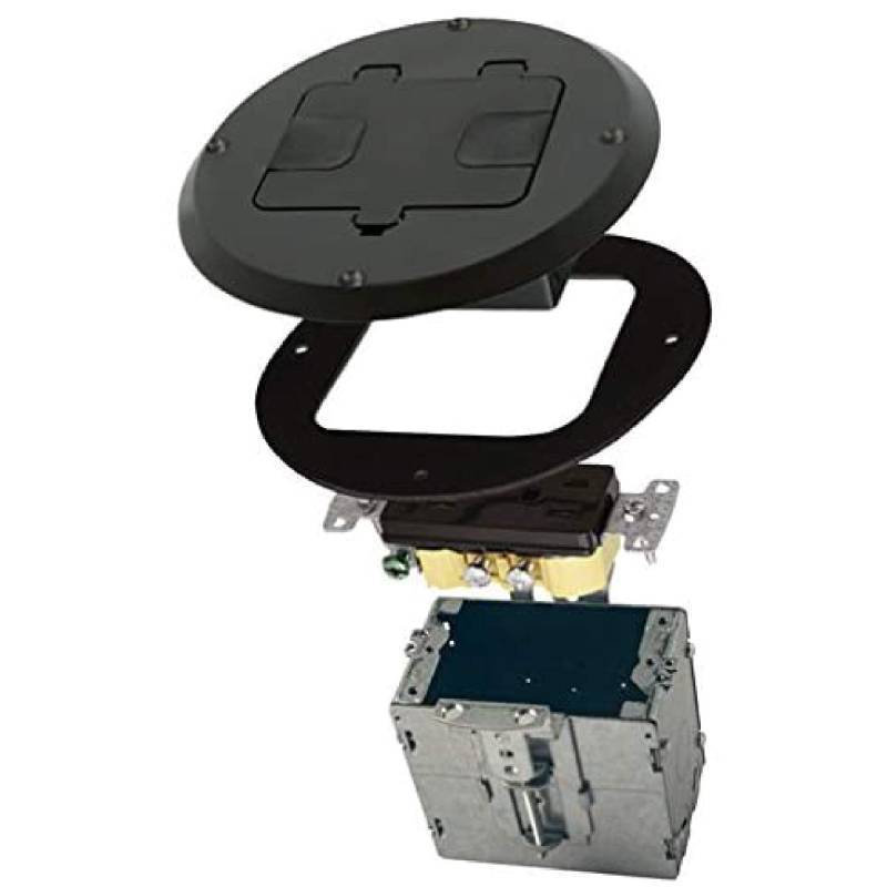 lot 4458 image: RACO 6239BK Floor Kit with Recessed Duplex 15A TR Device and Adjustable Steel Box, 1-Gang, Black