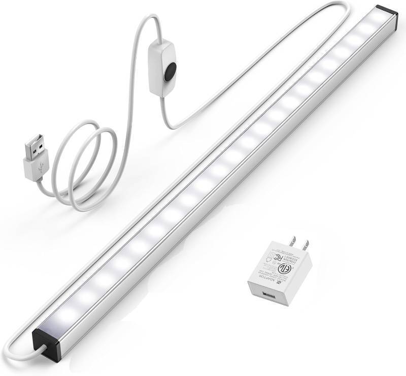 lot 6567 image: ASOKO Under Cabinet Led Lighting, 12 Inch Light Strip Bar, Daylight White 5000K Dimmable Plug in USB Light, Small Thin Led Under Counter Lighting for KitchenRoomShelfDeskDisplay Case