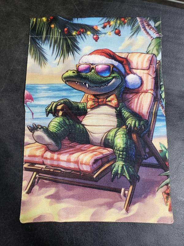 lot 9527 image: Tropical Christmas Alligator Canvas Flag 12x18