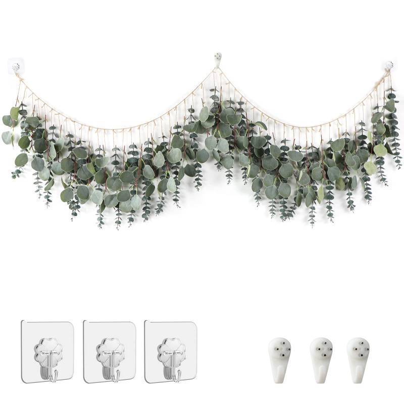 lot 1693 image: Eucalyptus Wall Decor Boho Wall Decor Long Hanging Artificial Eucalyptus Strand 5.6 Feet Fake Plant Leaves Decoration for Bedroom (Brown String)