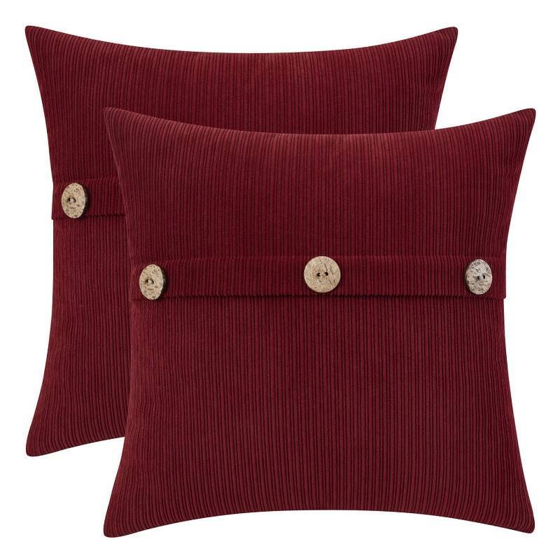 lot 2573 image: HWY 50 Burgundy Red Decorative Throw Pillow Covers Set Cushion Cases with Triple Buttons 16x16 Inch, Chenille Soft Farmhouse Accent Pillowcase for Couch Sofa Bed Living Room Pack of 2