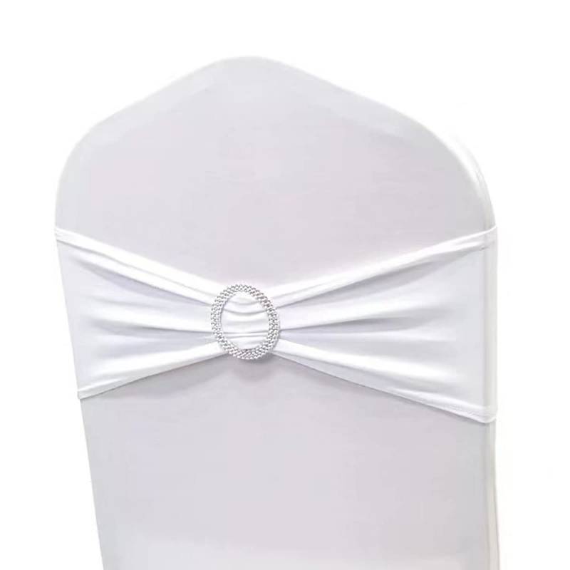 lot 2723 image: Albassa Chair Sashes Spandex Stretch Chair Bows with Buckle Slider for Wedding Party Decorations (White, 50PCS)