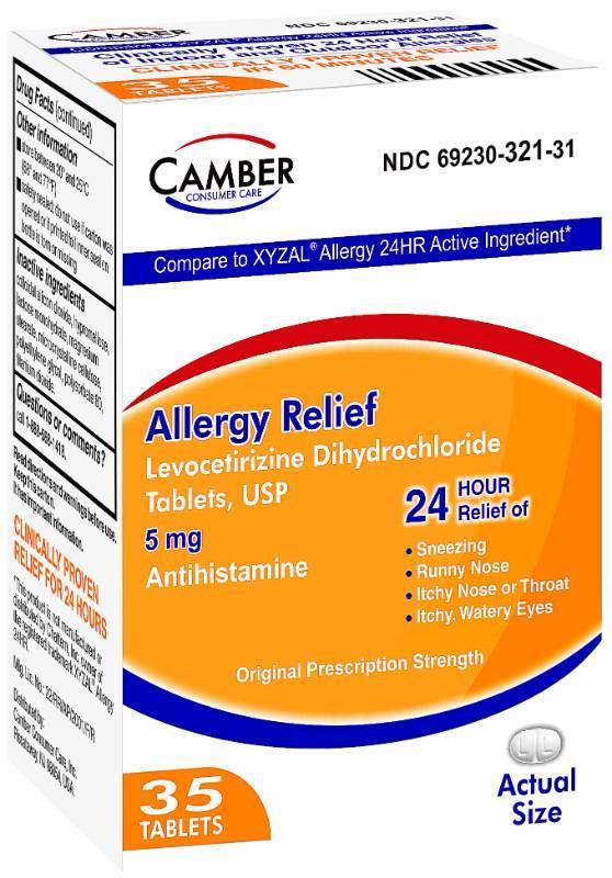 lot 2822 image: Camber Consumer Care Levocetirizine Dihydrochloride 5mg Antihistamine Tablets, Generic Xyzal Allergy 24 Hour, Allergy Relief Medicine (35 Count)