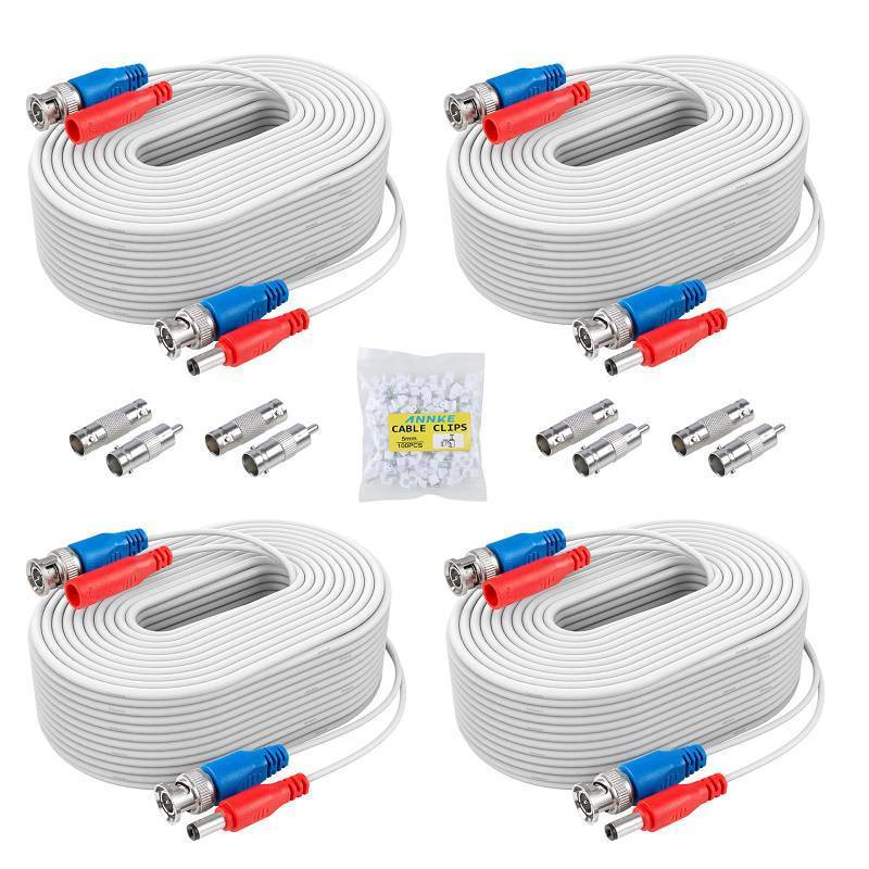 lot 3683 image: ANNKE 30M100ft BNC Cable, Video Power Extension Surveillance Camera Cables for CCTV Security DVR System Installation, Free 8X BNC Connectors and 100pcs Cable Clips Included, 4 Pack, White