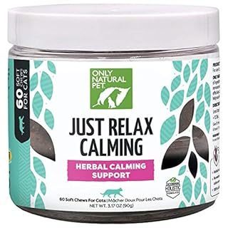 lot 3860 image: Only Natural Pet Just Relax Herbal Calming Support Chews for Cats with Valerian, Chamomile and Skullcap, Helps Reduce Anxiety, Stress and Promote Relaxation - 60 Soft Chews (B08BFCQJSR)