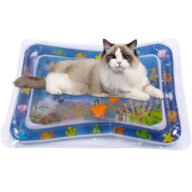 lot 4534 image: ROYALAY Cat Water Sensory Play Mat with Protector, Cat Pool Toy with Fish with Clear Cover, Thickened Water Mat for Cat Interactive Cat Mat, Pet Water Bed for Cats, Dogs, Kittens, Puppies,Dark Blue