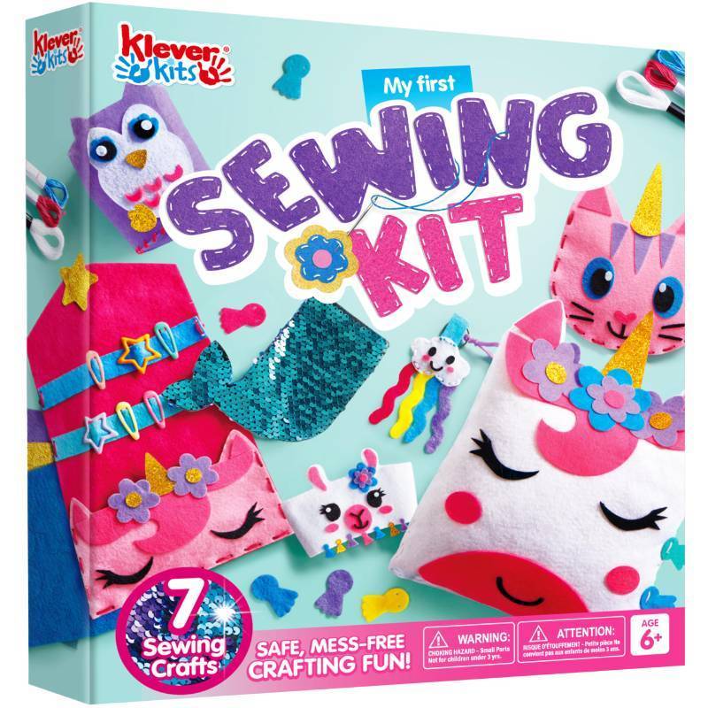 lot 6048 image: Klever Kits 7 Sewing Projects- My First Felt Sewing Kit- Easy DIY Wildlife Artworks of Unicorn Pillow and Mermaid Card Holder, Gift for Kids Aged 6