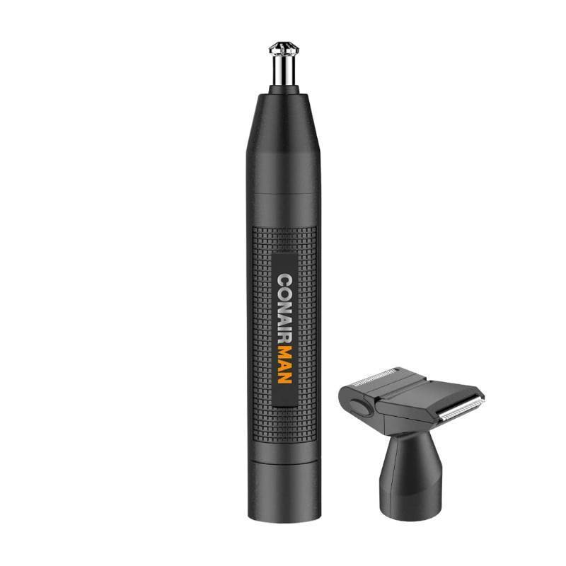 lot 6777 image: ConairMan Nose Hair Trimmer for Men, For Nose, Ear, and Eyebrows, Patent 360 Bevel Blade for No Pull, No Snag Trimming Experience, Cordless Trimmer 2 piece Set with Detail and Shaver Attachments