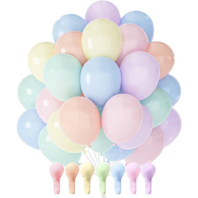 lot 9605 image: PartyWoo Balloons 50 pcs 12 Inch Rainbow Color Assorted Latex Balloons whit Pink Blue Purple Yellow for Graduation Baby Shower Gender Reveal Easter Birthday Party Decorations