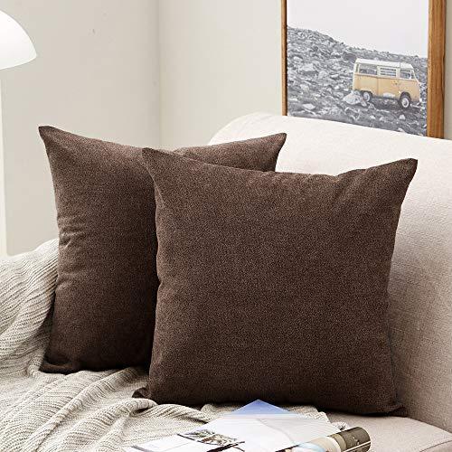 lot 9693 image: MERNETTE Pack of 2, Thick Chenille Decorative Square Throw Pillow Cover Cushion Covers Pillowcase, Home Decor Decorations for Sofa Couch Bed Chair 16x16 Inch40x40 cm (Dark Brown)
