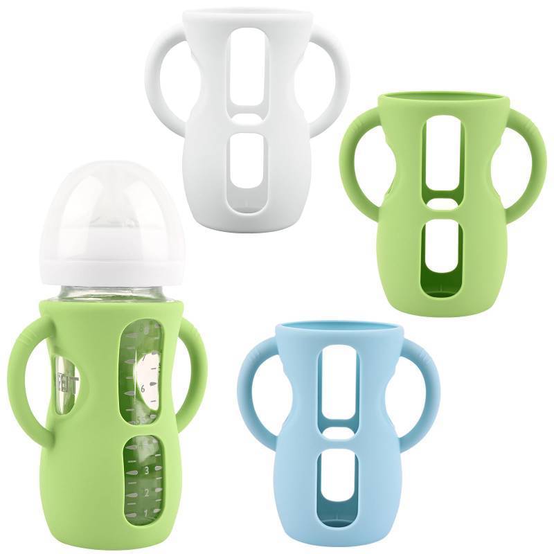 lot 9816 image: 3 Pack Silicone Sleeves for Avent Natural Glass Baby Bottles, Anti Breakage Baby Bottle Holder with Handles, Compatible Philips Avent Glass Natural Baby Bottle 8 oz