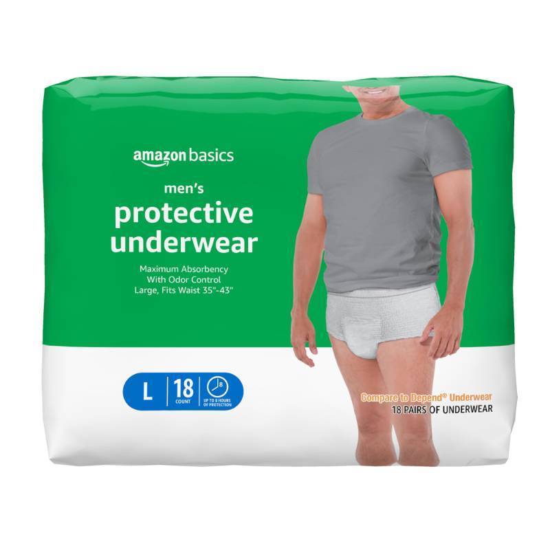 lot 9818 image: Amazon Basics Incontinence Underwear for Men, Maximum Absorbency, Large, 18 Count (1 Pack)