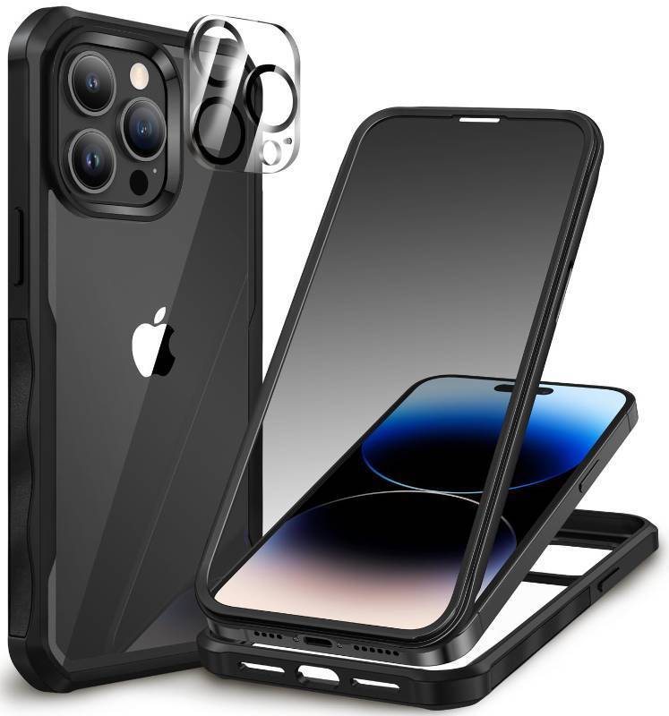 lot 7767 image: CENHUFO for iPhone 14 Pro Max Case, Privacy Phone Cover with Built-in Anti Peep Tempered Glass Privacy Screen Protector and Camera Protective, Full Body Shockproof Spy Clear Double Bumper - Black