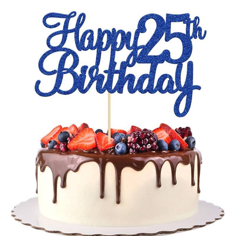 lot 7777 image: Gyufise 1Pc Happy 25th Birthday Cake Topper Blue Glitter 25th Birthday Cake Pick Cheers to 25 Years Old Twenty-Five Fabulous Cake Decorations for 25th Birthday Wedding Anniversary Party Supplies