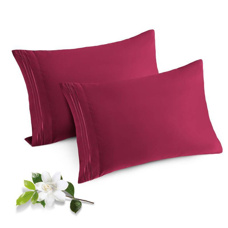 lot 7796 image: Horbaunal 2 Pack Microfiber Pillowcases Standard Size Burgundy Red Bed Pillow Cases with Envelope Closure, 1800 Thread Count Soft & Shrinkage Resistant Pillow Covers, 20 x 26 Inches