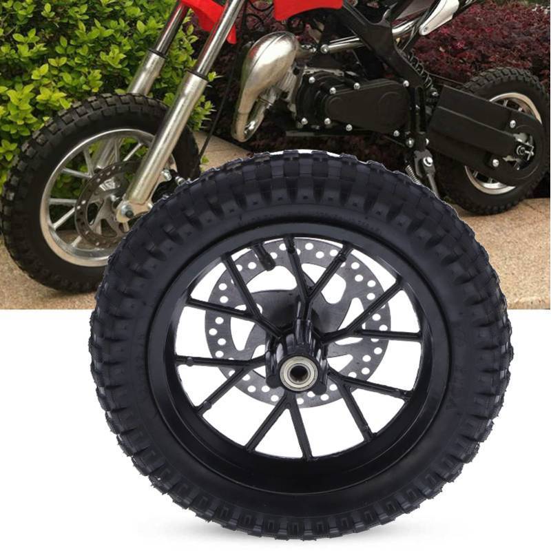 lot 8710 image: Front Tire Assembly,Rubber Front Wheel Tire 12.5x2.75in Disc Brake Sprocket Bolts Replacement for 47cc 49cc 2 Stroke Mini Dirt Bike(A (black))
