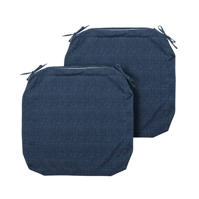 lot 8711 image: Magpie Fabrics Indoor Outdoor Cushion Cover Replacement 2 Pack, NO Insert Water Repellent Slipcover with Ties Decor for Patio Garden Chair Seat Sofa Bench Wicker(Navy Blue Textured, 24x24x4 Inch)