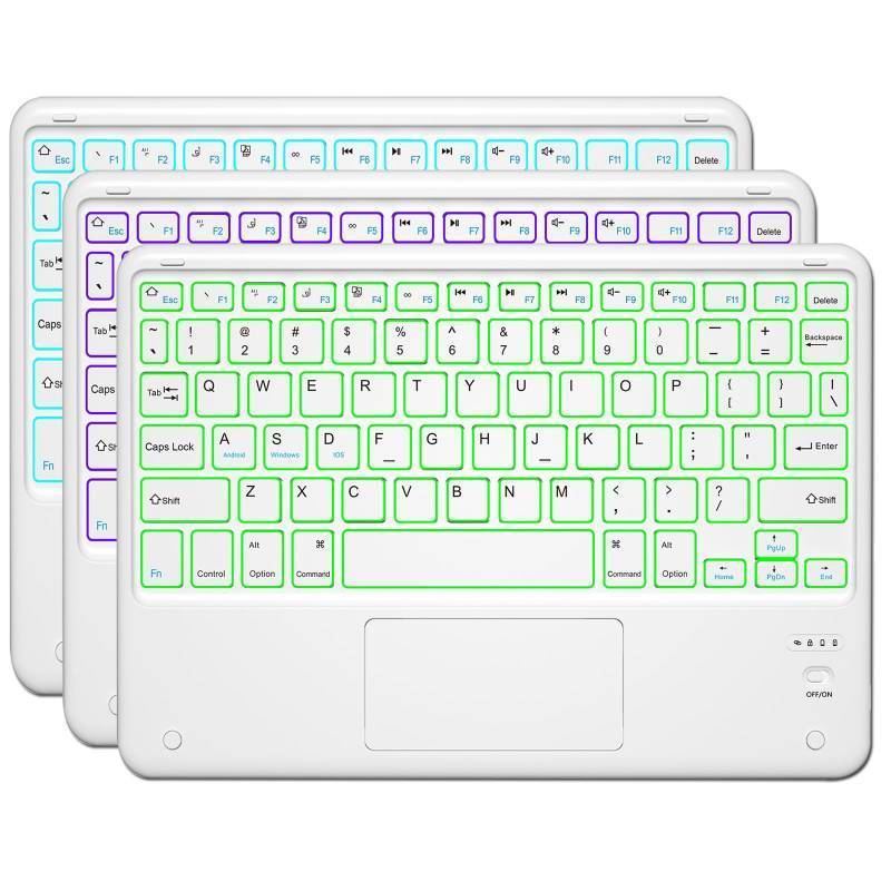 lot 8721 image: TOPIPRO Bluetooth Keyboard, Slim 7 Colors Backlit Wireless Bluetooth Keyboard with Touchpad Built in Rechargeable Battery for iOS Android Windows Tablets PC Smartphone