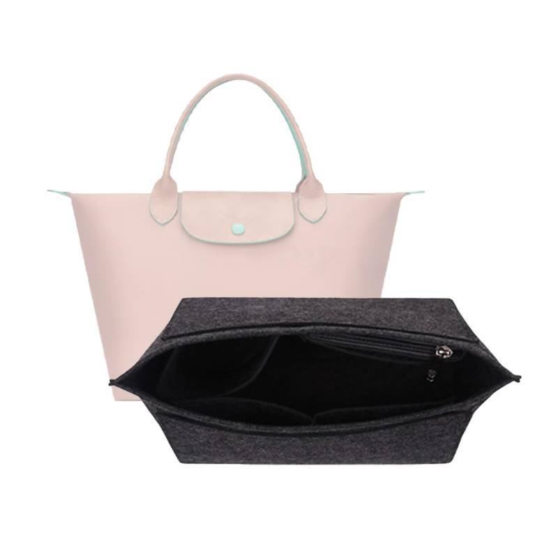 lot 8723 image: Purse Organizer, Multi-Pocket Felt Handbag Organizer, Folding Tote Bag organizer insert for Insert Wallet Organizer Suitable for Longchamp (Dark Gray, Small)