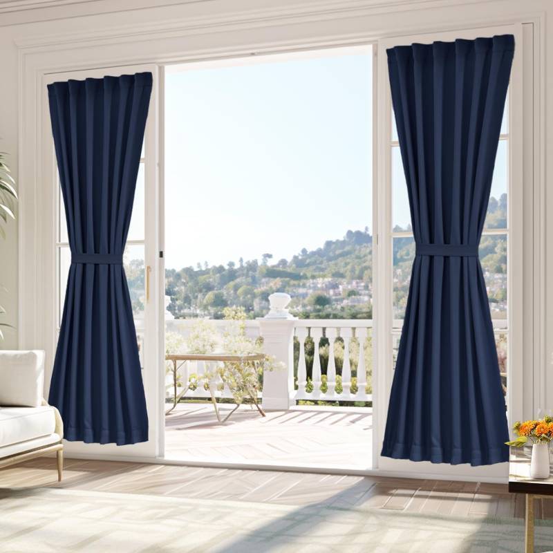 lot 8854 image: Vatge French Door Curtains Self-Adhesive Sidelight Curtains for Front Door, Narrow Blinds for Door Side Window 1 Panel, W25 x L80, Navy