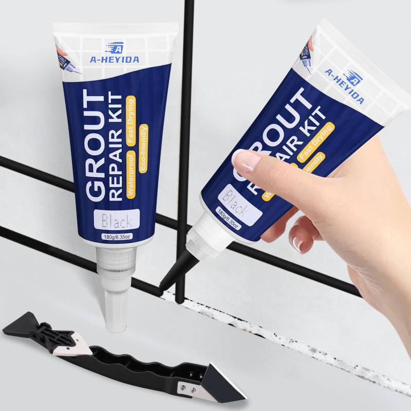 lot 8884 image: 2PCS Black Grout Repair Kit - Tile Grout Paint with Grout Removal Tool, Tile Grout Filler for Interior, Bathroom, Kitchen Floors, for Repair, Renew & Fill Tile Joint Lines, Tile Grout Paint (360g)