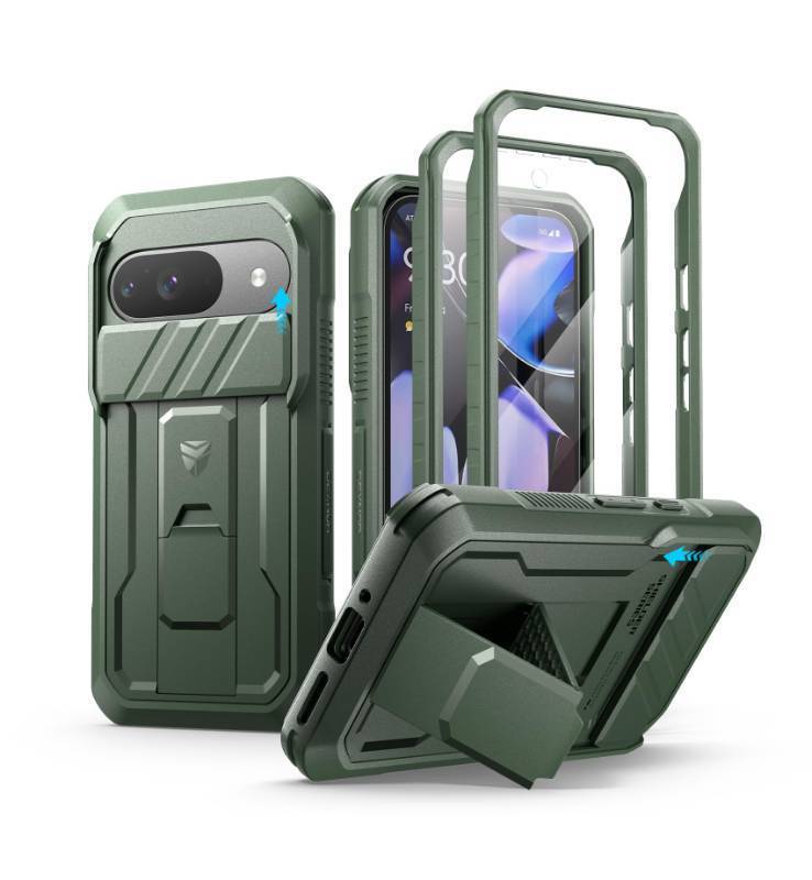 lot 8893 image: Dexnor for Google Pixel 9 Case with Slide Camera Cover & Built-in Screen Protector & Heavy-Duty Kickstand,Full-Body Protective Cover Rugged Bumper Cases for Pixel 9,Army Green(2024)