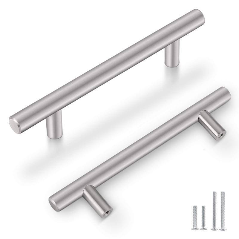 lot 8910 image: Probrico MultiPack 5 Hole Center Solid Brushed Nickel Stainless Steel Kitchen Cabinet Handles Modern Euro T Bar Pulls Kitchen Cupboard Handles Dresser Drawer Pulls 7-35 Length,Furniture Hardware - Retail $77.83