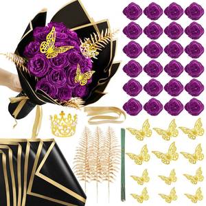 lot 7992 image: SEMONONIA Glitter Flower Roses Bouquet - 24 Pack DIY Fake Shiny Rose with Stems Eternal Floral for Elegance Wedding Bouquet Anniversary Birthday, Valentines Day, Mothers Day, Love Gift- Purple