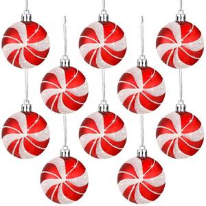 lot 7996 image: Liliful Red and White Christmas Ornaments for Tree Candy Canes Design Ball Ornaments 2.4 Inches Christmas Hanging Ball Plastic Glitter Ornament Xmas Shatterproof Decoration for Home Garden(10 Pcs)