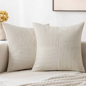 lot 8003 image: MIULEE Beige Corduroy Pillow Covers Pack of 2 Boho Decorative Spliced Throw Pillow Covers Soft Solid Couch Pillowcases Cross Patchwork Textured Cushion Covers for Living Room Bed Sofa 18x18 inch