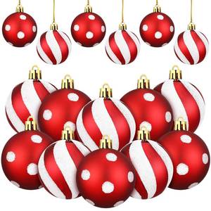 lot 8009 image: Jetec 12 Pcs Christmas Ball Ornaments Lime Green Red White Ornaments 2.36 Inch Polka Dots Stripes Xmas Baubles Holiday Peppermint Candy Cane Xmas Decor for Tree Home (Cute)