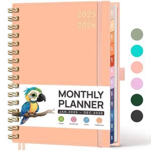 lot 8012 image: RETTACY Planner 2025-2026, Monthly Planner, Jan 2025 - Dec 2026, 5.7 x 8.3, Medium Size, 2025-2026 Calendar, 24-Monthly Tabs, Flexible Plastic Cover, Spiral Bound, 100 GSM Thick Paper (Apricot)